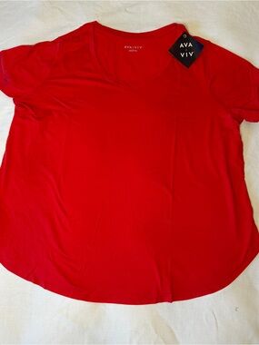 Ava & Viv Womens Plus Size Red Scoop Neck Short Sleeve T-Shirt 2X NWT